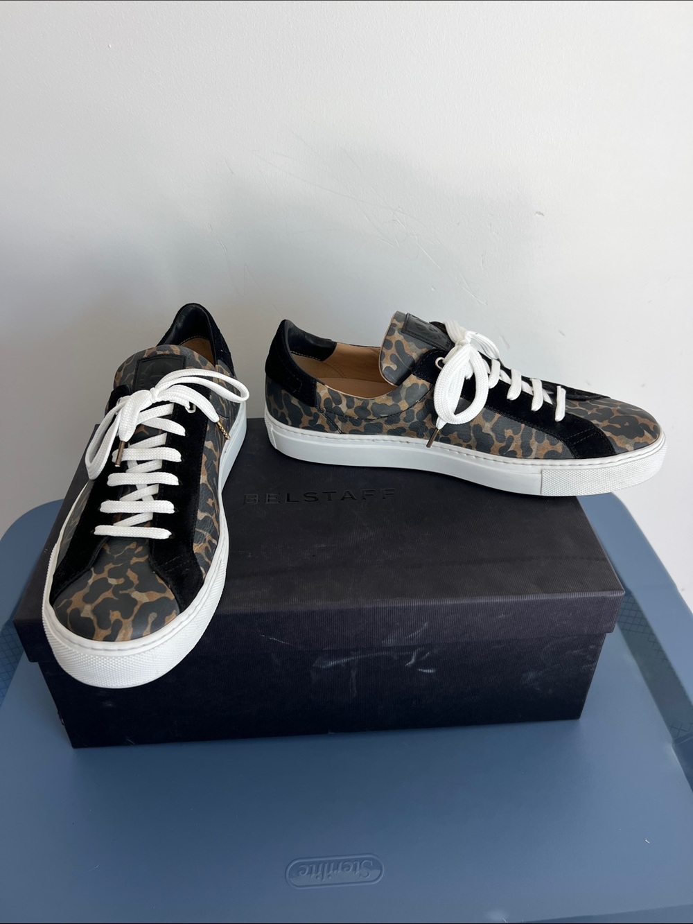 Belstaff Men's Leopard Print Low-Top Sneakers in Black/Brown